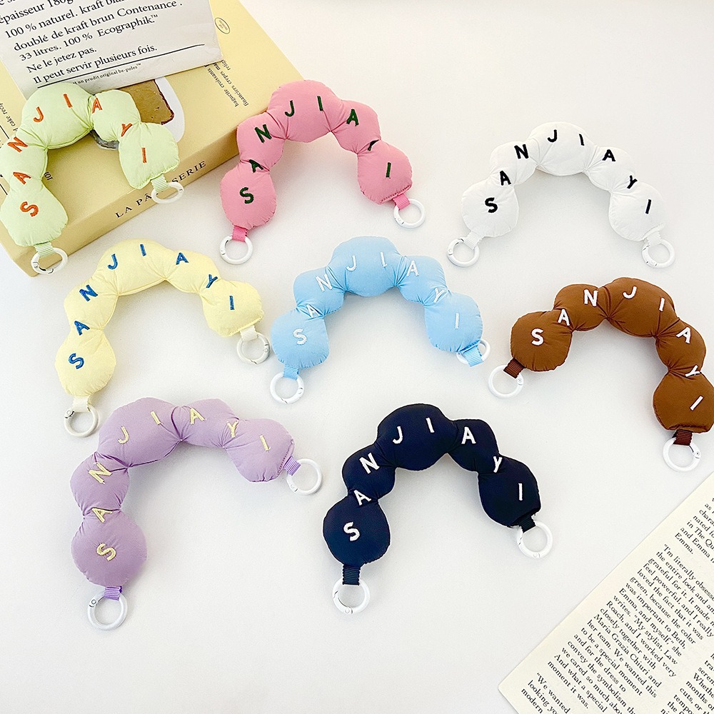 New Style Simple Embroidered Letter Cotton-filled Wrist Hand Strap Personalized Mobile Phone Case Small Bag Wristband Accessories Cotton-filled Pendant