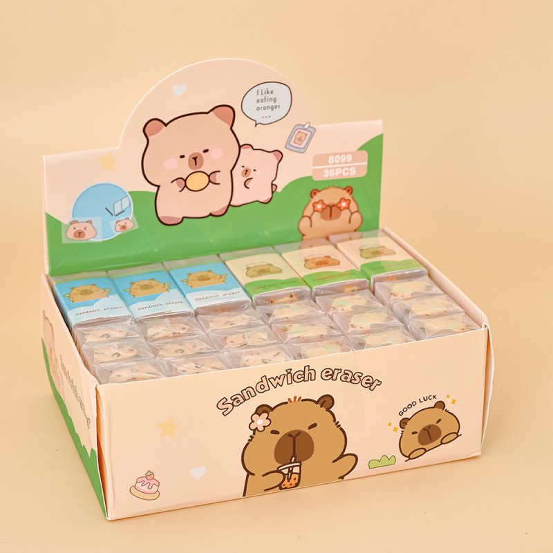 カピバラ消しゴム かわいいカピバラクリップ消しゴム 小学生向け文具ギフト 矯正消しゴム|undefined