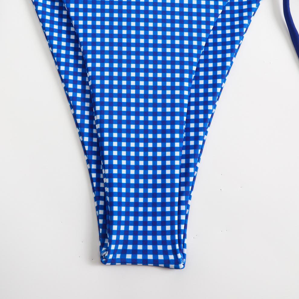 Bikini Swimwear Women Split Bikini Plaid Printed Bow Sexy Swimsuit