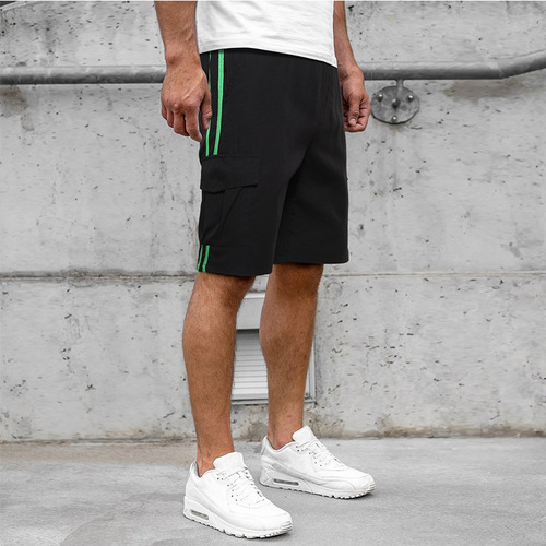Best-selling side patchwork striped men's sport shorts for summer loose street casual five-pocket pants