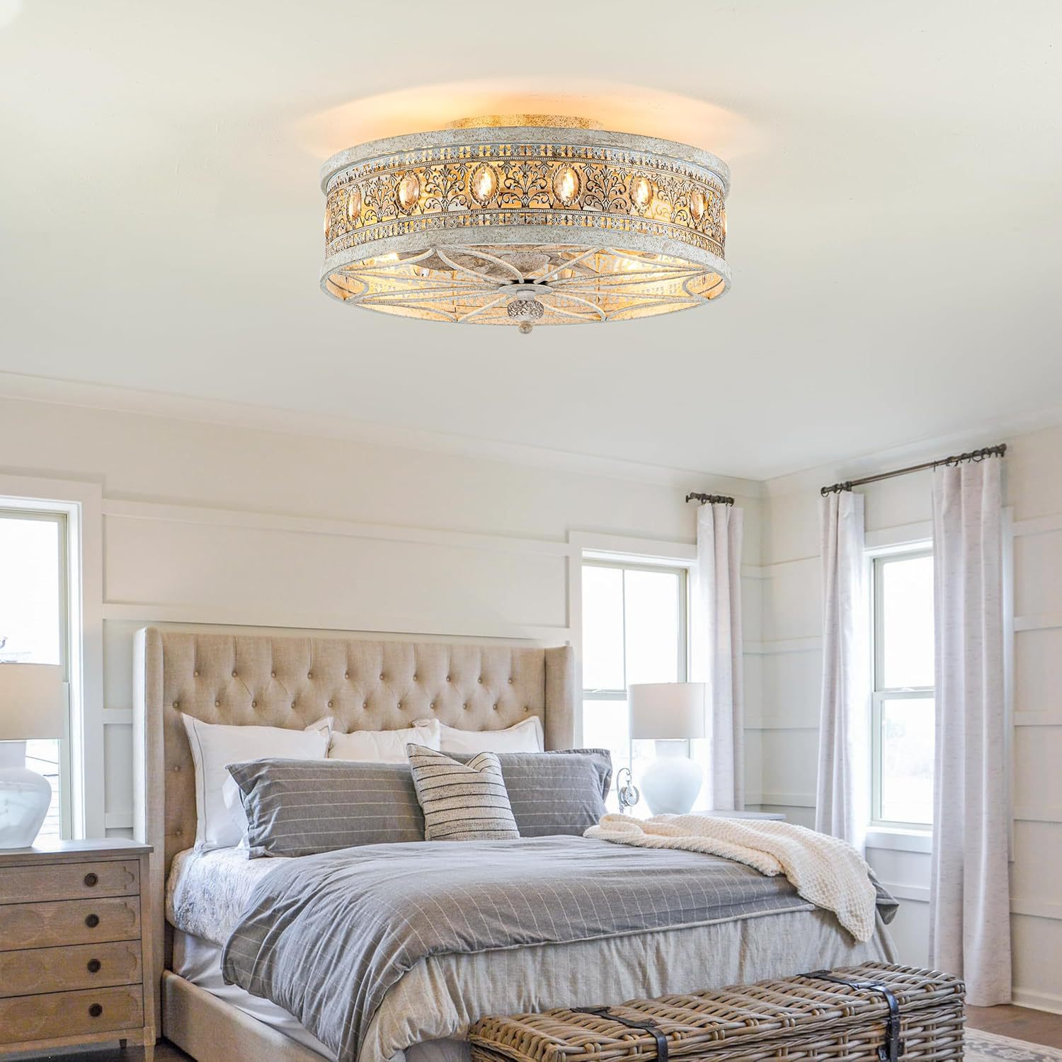 Cross-Border Fan Lamp Bedroom American Retro Room Ceiling Lamp Home Style Silent 2025 New Lamps