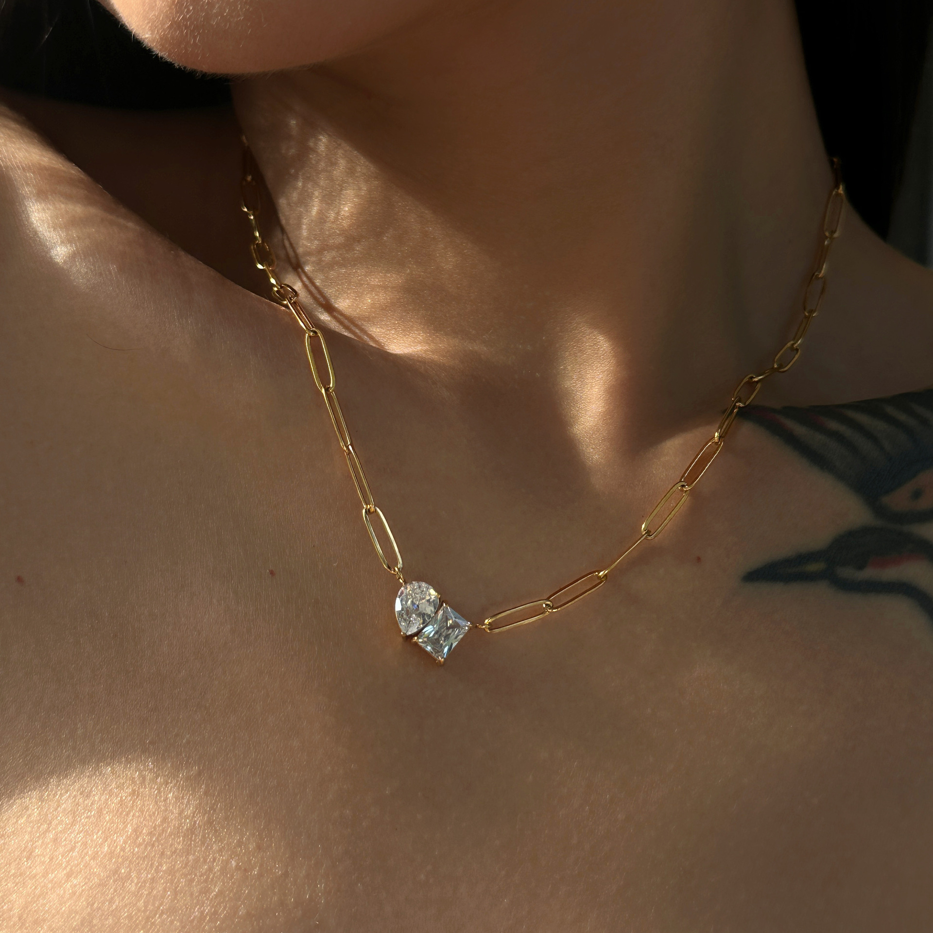 304 Stainless Steel, Titanium Steel Material Water Droplets Pattern Women's Gender Retro Water Droplets Titanium Steel Plating Inlay Zircon Pendant Necklace