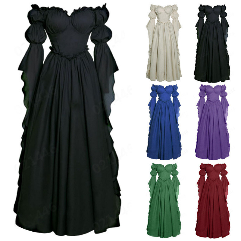 New cross-border medieval court dress for women, vintage dress, European and American stage performance long dress costume