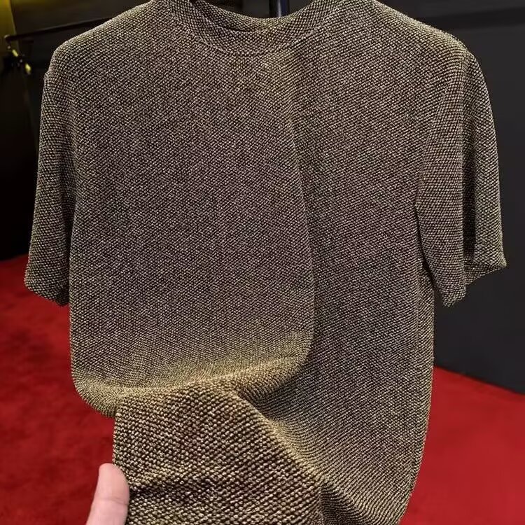 T-shirt texturé uni pour homme, manches courtes, coupe ample, épais, style américain tendance_voghion.com