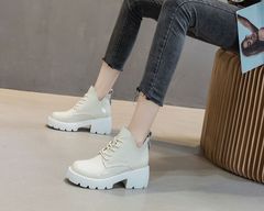 粗跟厚底增高真皮女短靴英倫風女馬丁靴百搭休閒時尚網紅潮靴