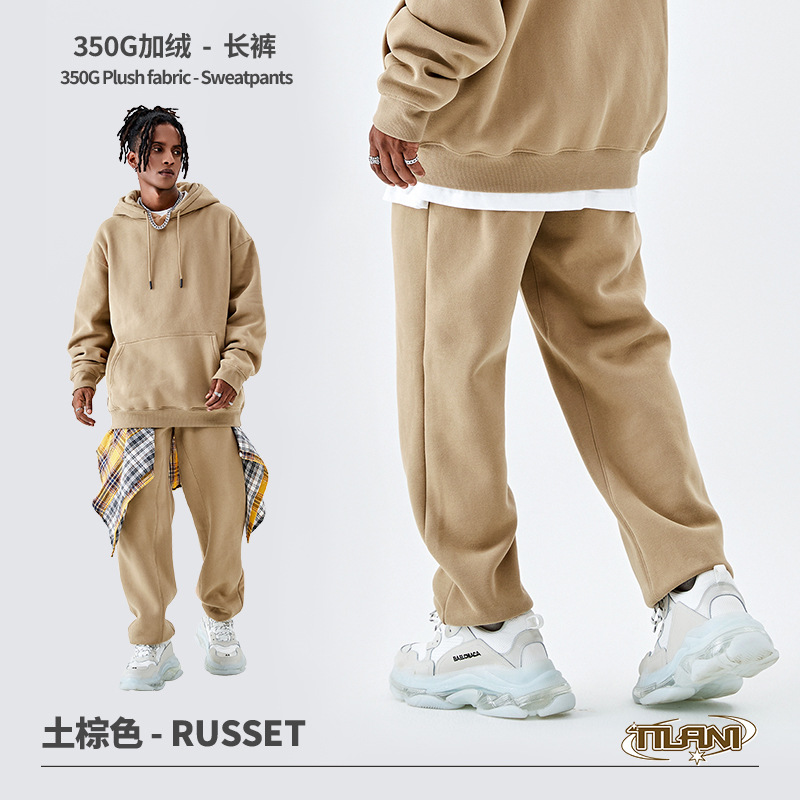 Conjunto deportivo unisex, sudadera con capucha y pantalón, forro polar grueso 350g, moda europea y americana