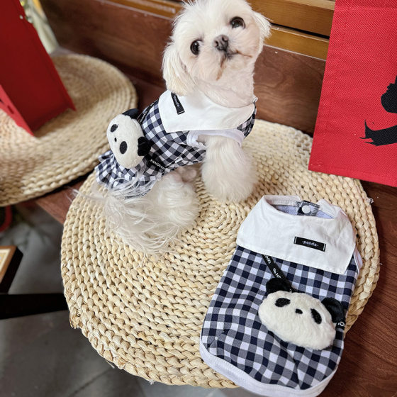 25 Spring and Summer New Plaid Panda Vest for Men and Women Pet Clothes for Dogs and Cats Universal Panda Doll