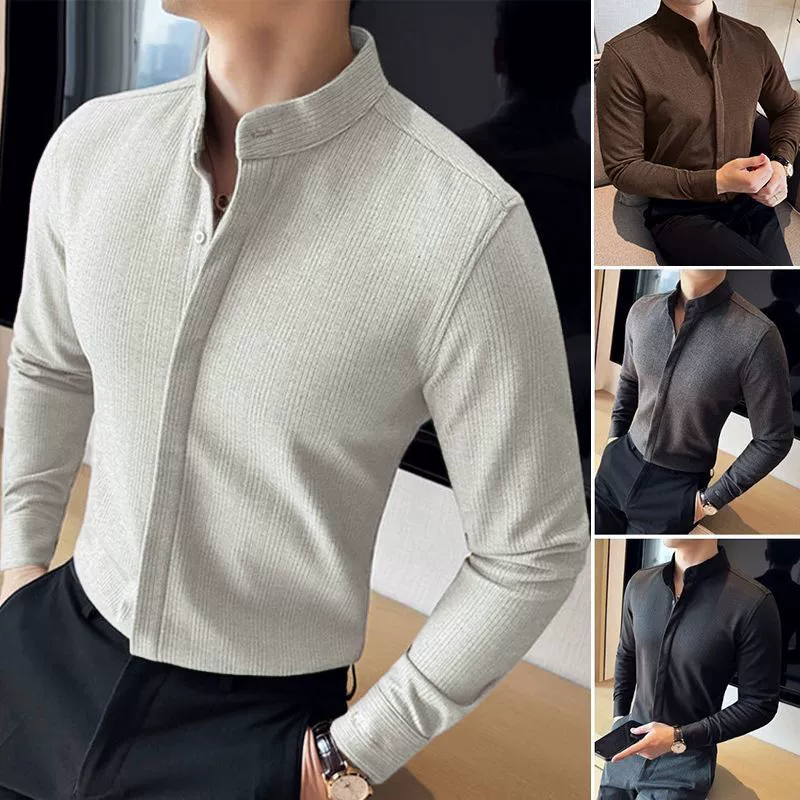 Осенние и зимние мужские шерстяные рубашки, утолщенные высококачественные шерстяные новые теплые тонкие мужские повседневные рубашки с длинными рукавами и воротником-стойкой