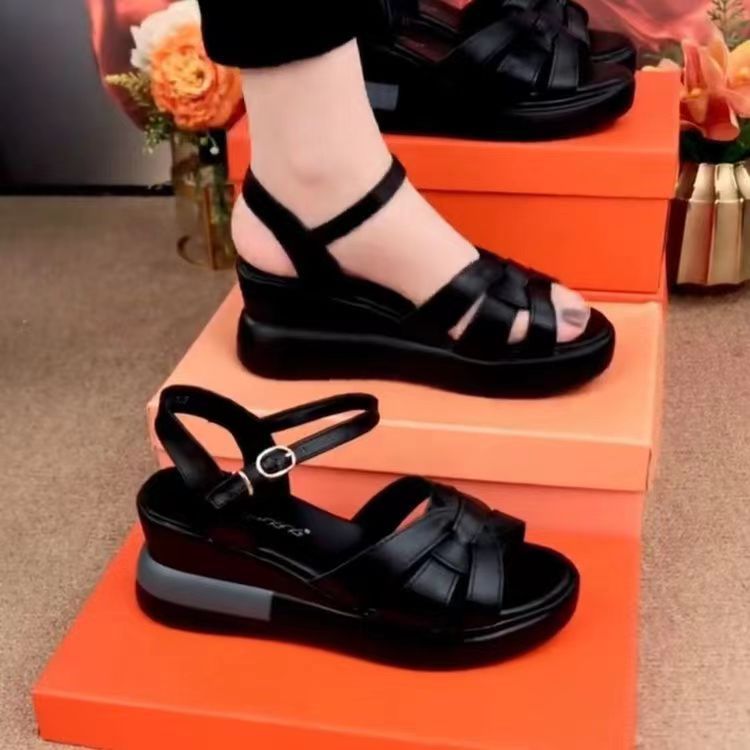 Sandalias de plataforma con suela gruesa para mujer, estilo coreano, de poliuretano, ligeras, con una sola tira y suela plana, para verano 2026