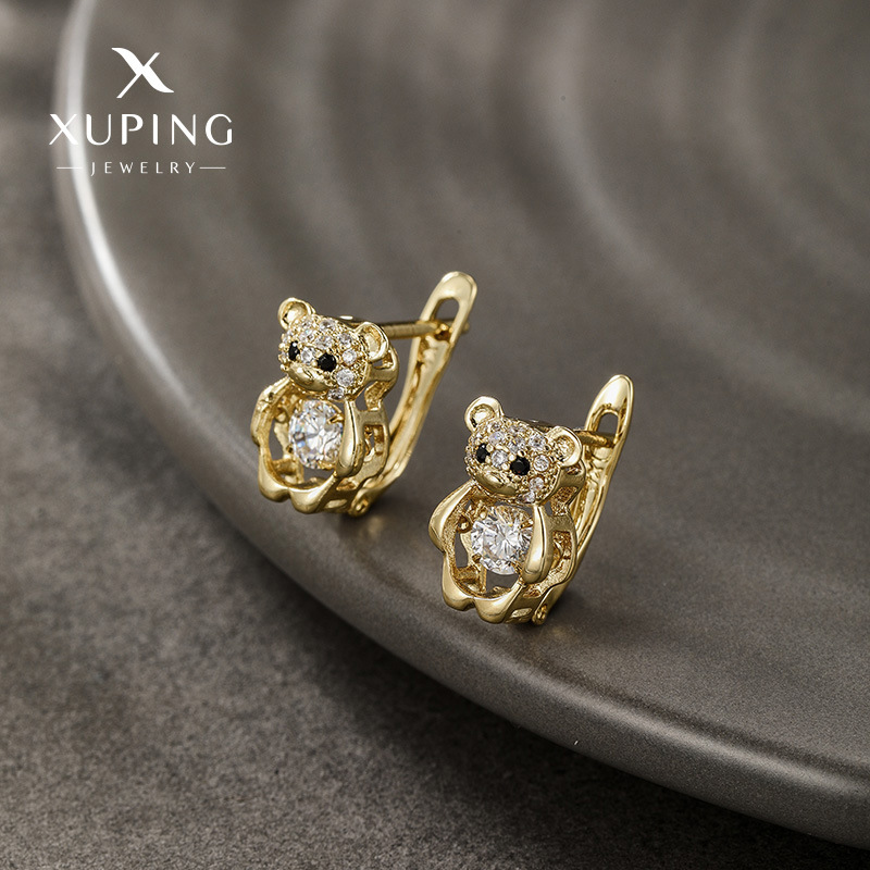 Pendientes de oso Xuping de nuevo estilo, chapados en oro de 14k con circonitas incrustadas, estilo europeo y americano, venta al por mayor.