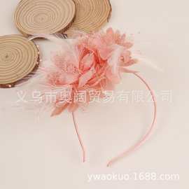 欧美爆款亚马逊羽毛头饰新娘网纱发饰派对舞会礼帽赛马会发箍发饰