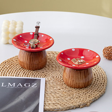 陶瓷戒指架蘑菇珠宝托盘红色饰品存储罐可爱首饰梳妆台装饰摆件品
