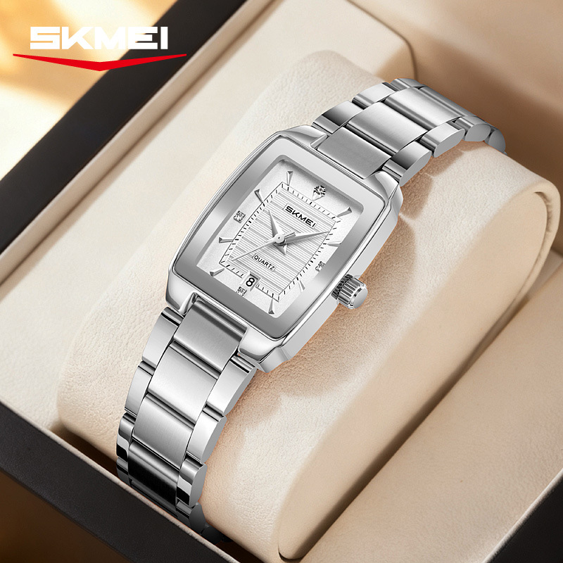 Momento de belleza reloj de acero reloj de mujer de negocios cuadrado impermeable calendario único reloj de cuarzo transfronterizo al por mayor spot