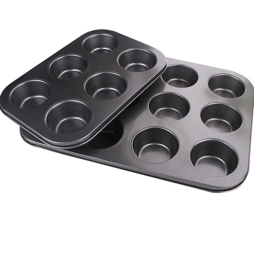 12-piece non-stick cake pan carbon steel pancake plate 6-hole muffin cups baking tray DIY Teflon baking tray baking mold