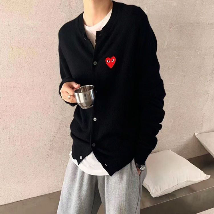 日系川久红爱心针织衫男女款情侣羊毛开衫保玲毛衣外套play开衫|undefined