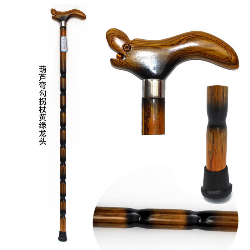 新款实木老人拐棍防滑手柄龙头拐杖 双色户外登山杖拐杖系列批发|undefined
