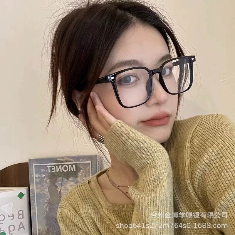8002 net red glasses frame GM mirror plain mirror anti -Blu -ray flat light glasses black coarse frame TR90 box glasses