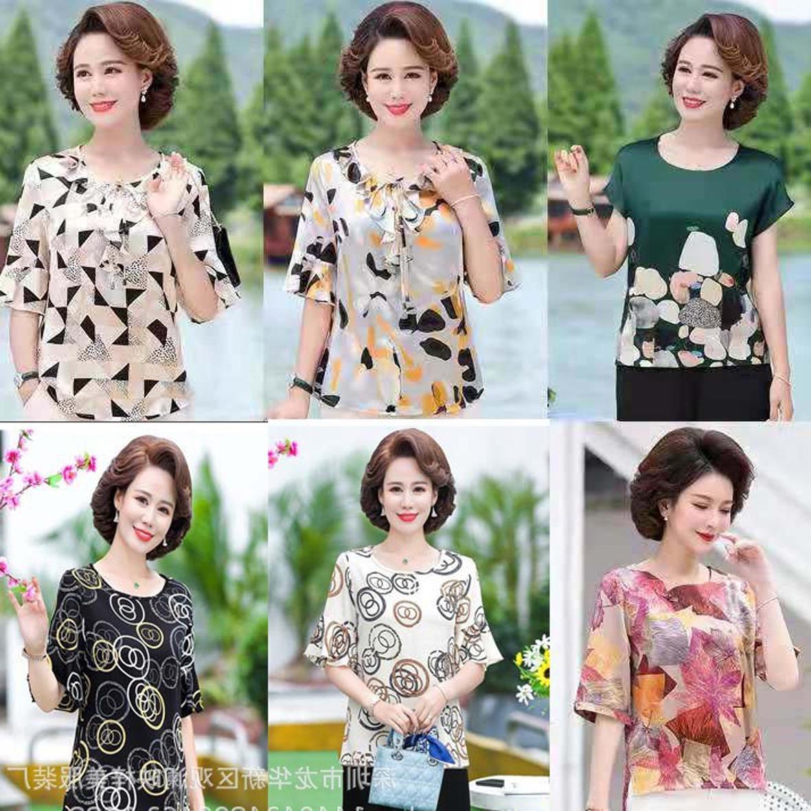 小本创业摆地摊生意红红火火菜市场阿姨喜欢的衣服 便宜好卖t恤衫