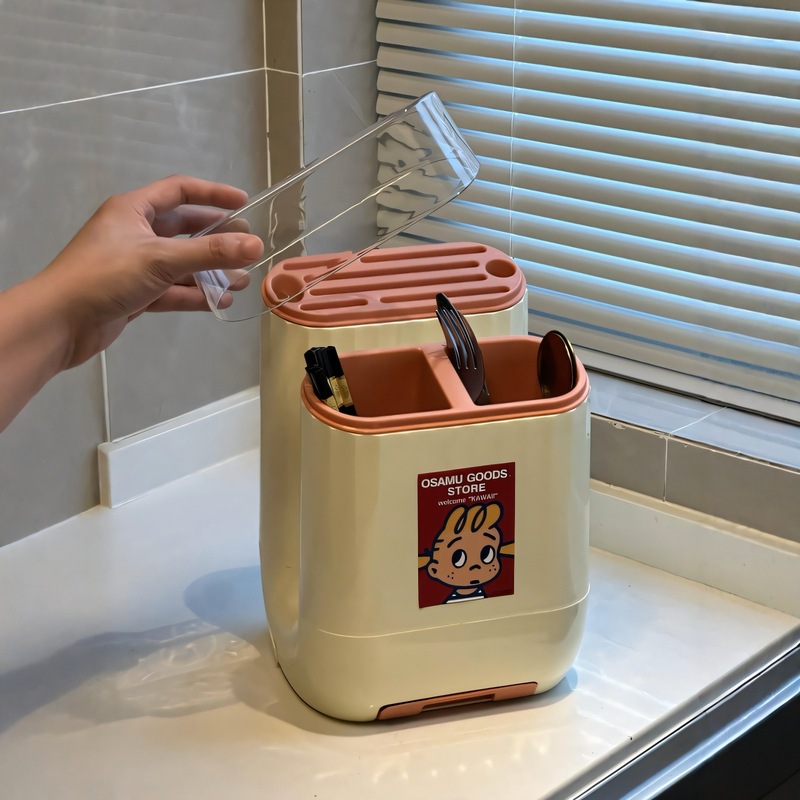 ナイフホルダー収納ラック 2025 新しいキッチンカウンタートップ排水箸チューブナイフまな板一体型収納ラック|undefined