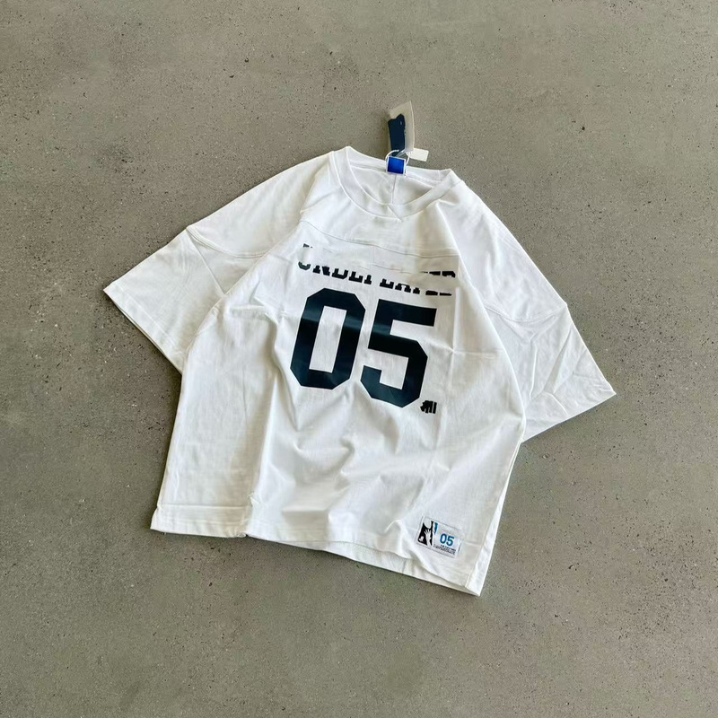 ハイバージョン アメリカン レトロ スポーツ ルーズ カジュアル ヘビー 半袖 Tシャツ No.05 5本ストライプ 大きいサイズ 男女 カップル|undefined
