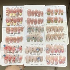 手绘立体贝壳花朵猫眼美甲贴片高级感爆闪冰透显白款纯手工穿戴甲