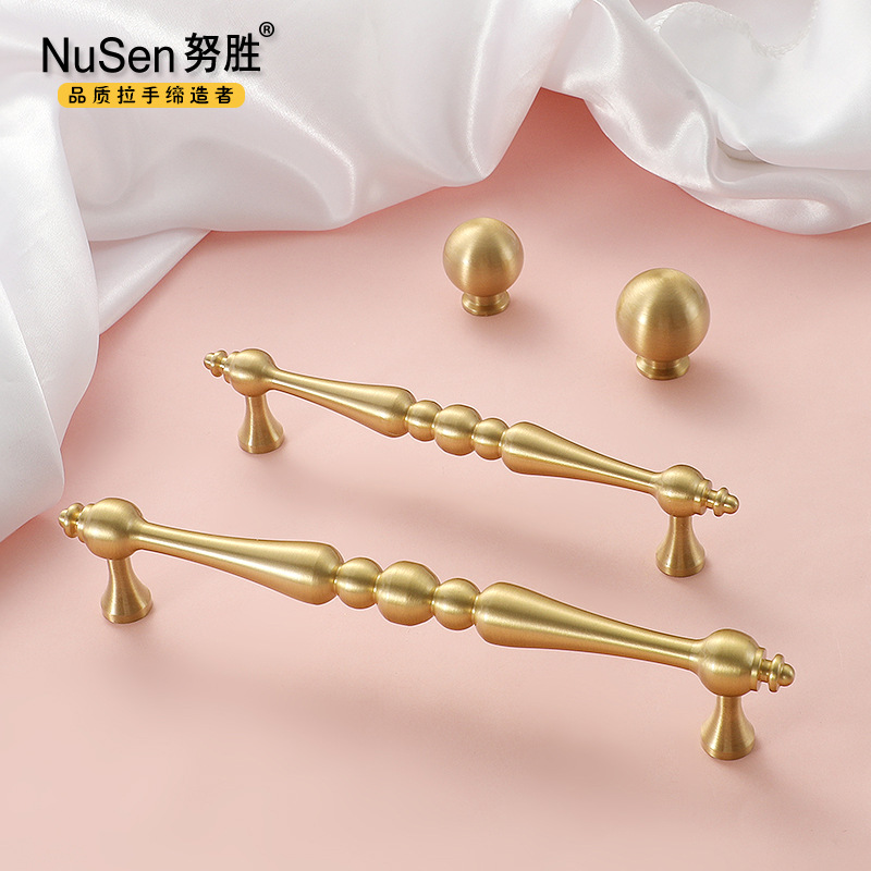 French light luxury brass gold handle all copper wardrobe drawer shoe cabinet single hole modern American pure copper cabinet handle