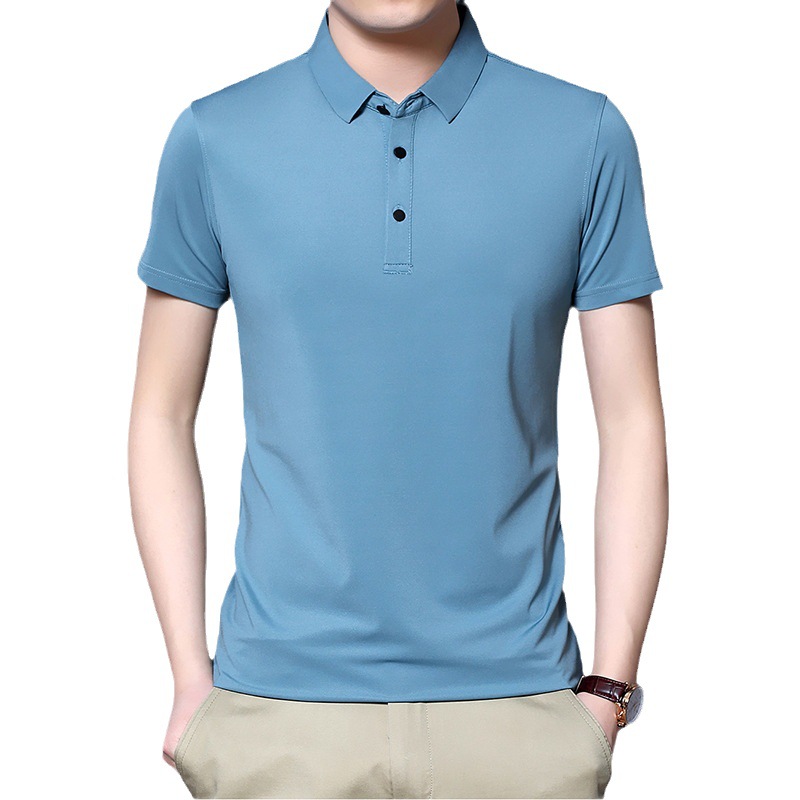 Tienda online Venta caliente de alta elasticidad sin costuras hielo seda Polo camisa de verano de los hombres no planchar de secado rápido de manga corta Camiseta de los hombres Nuevo
