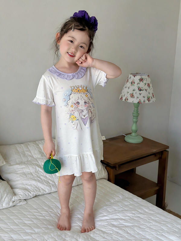 Anmeiya 여자 잠옷 여름 원피스 어린이 잠옷 레이스 잠옷 Lyocell Tiansi 안양 아동복 도매