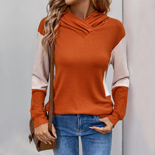 亚马逊独立站外贸2025新款欧美秋季跨境针织撞色拼色卫衣女连帽