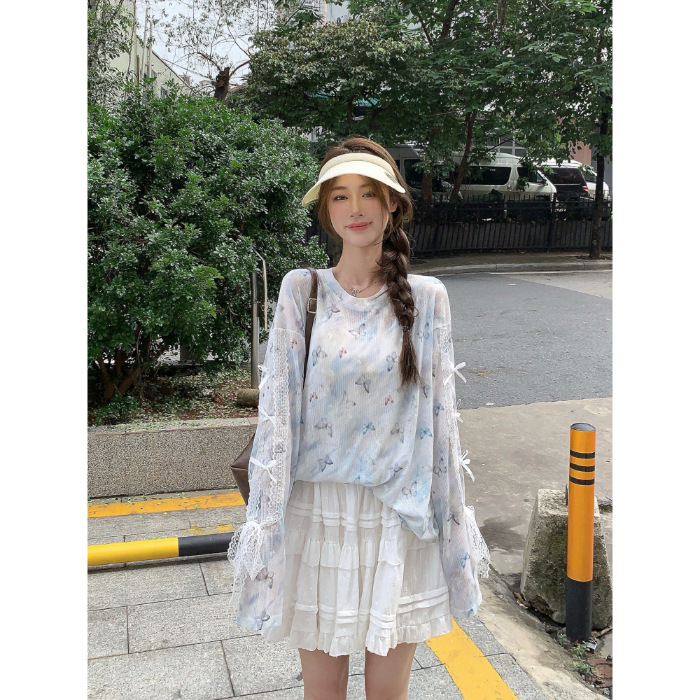 【工場の現物を設置して発見した】ドーパミンプリントのブラウスtシャツの小衆のカジュアルでゆったりした薄い上着