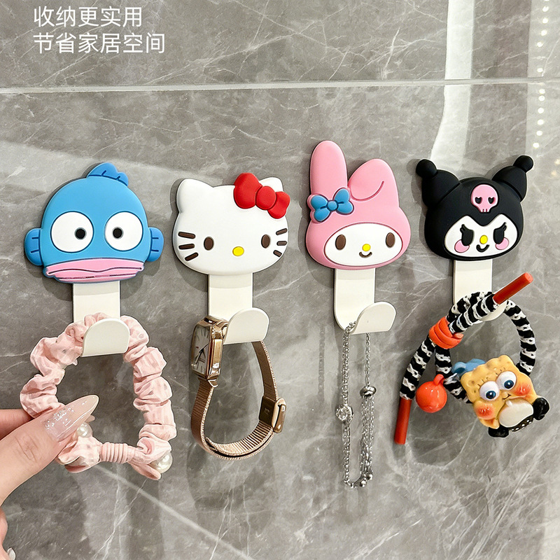 Sanrio Cartoon Adhesive Hook, No-Drill Strong Load-Bearing, Cute Half-Fishman Kuromi My Melody Coat and Hat Hook Sanrio Cartoon Adhesive Hook, No-Drill Strong Load-Bearing, Cute Half-Fishman Kuromi My Melody Coat and Hat Hook