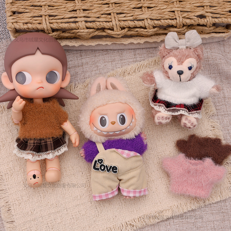 New Knitted Sweater Baby Clothes Autumn and Winter Pure Color Double-Sided Velvet Ga Zi Sister Long-Legged Kt Doll Outfit and Dressing Accessories