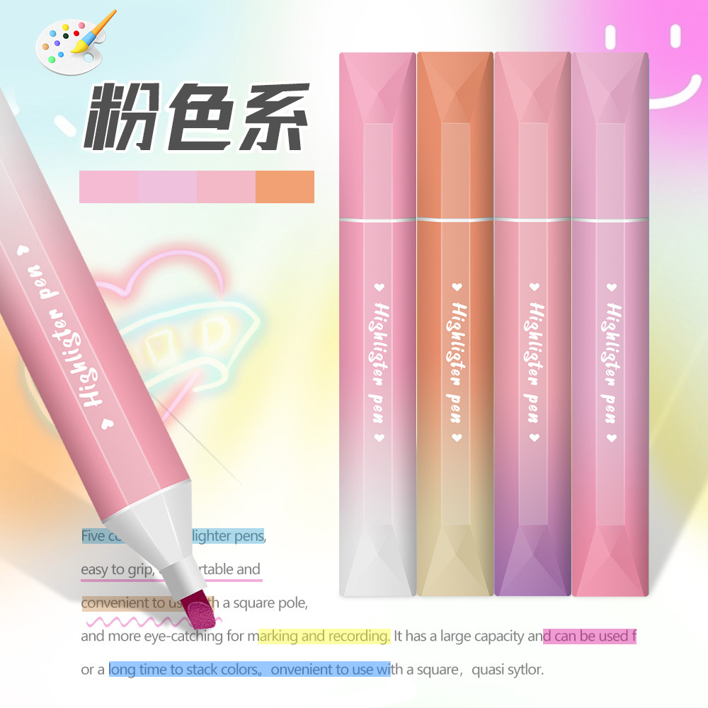 Nuevo espejo de diamante de color gradiente resaltador de color gradiente resaltador de color gradiente conjunto de marcador de puntos clave de los estudiantes graffiti pluma al por mayor