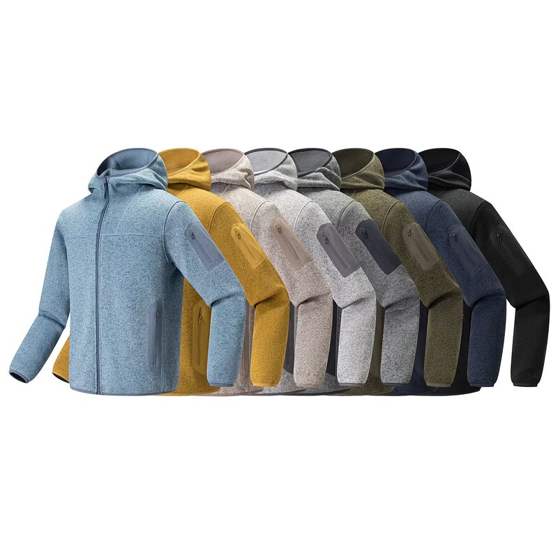 Outdoor Mountain Style Jacket for Men and Women, Windproof and Warm Casual Fleece Jacket with Rubber Pockets, Sports Hooded Jacket