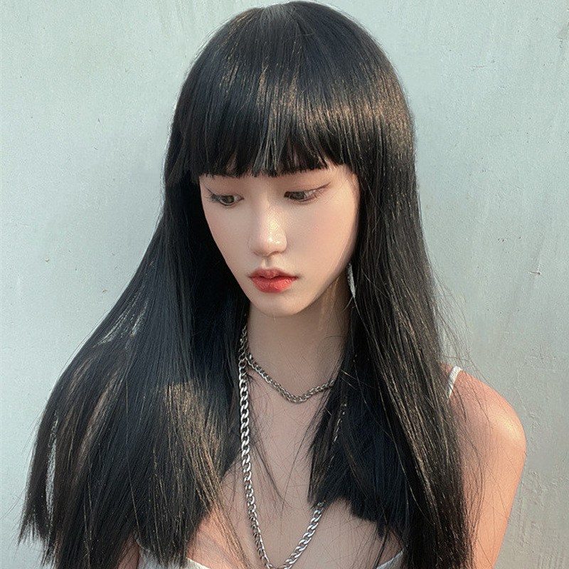 Women's Fashion Street High Temperature Wire Bangs Long Straight Hair Wigs display picture 5