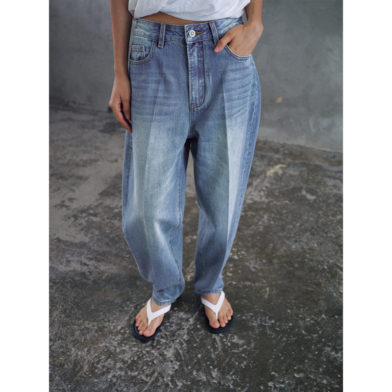 【识几】100% Cotton Washed Vintage Tapered Jeans, Loose Fit, Slimming, Hip-Covering, Casual Long Pants M60425 【识几】100% Cotton Washed Vintage Tapered Jeans, Loose Fit, Slimming, Hip-Covering, Casual Long Pants M60425