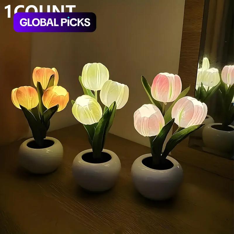 Cerámica de simulación de flores luces de atmósfera tulipanas LED lámpara de noche lámpara decorativa de sala de estar lámpara de escritorio regalo de cumpleaños image 1