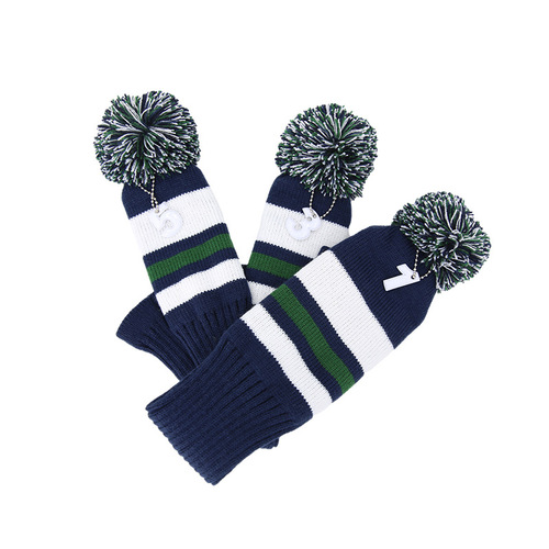Amazon's new golf knitted hat cover, horizontal stripe club cover, plush putter protective cover, customized LOGO