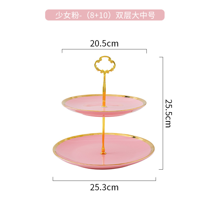 Plato de fruta de doble capa de lujo ligero hogar sala de estar mesa de café merienda plato de caramelo plato de fruta de cerámica de tres capas mesa de postre soporte de la torta