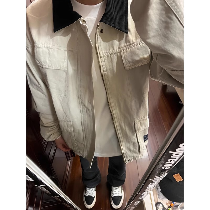 American Retro navy blue Harrington Jacket Men's vintage Aviator Jacket Fashion Brand European and American Street