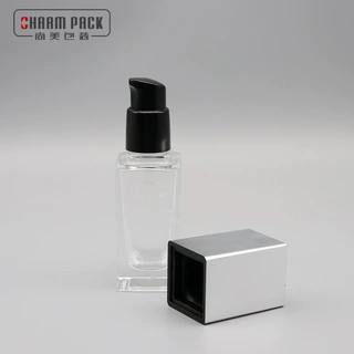 30ml 方形玻璃乳液瓶 黑色盖子灰色盖子化妆瓶 粉底液瓶 BB霜瓶