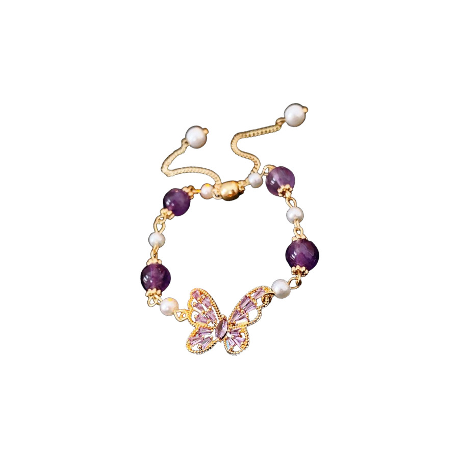 Zircon mariposa amatista pulsera de perlas de moda de viaje universal collar dulce conjunto de joyas de nicho de alta calidad