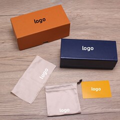蓝色手工款品牌万家套装眼镜盒天地盖纸盒镜布袋可做客户logo现货