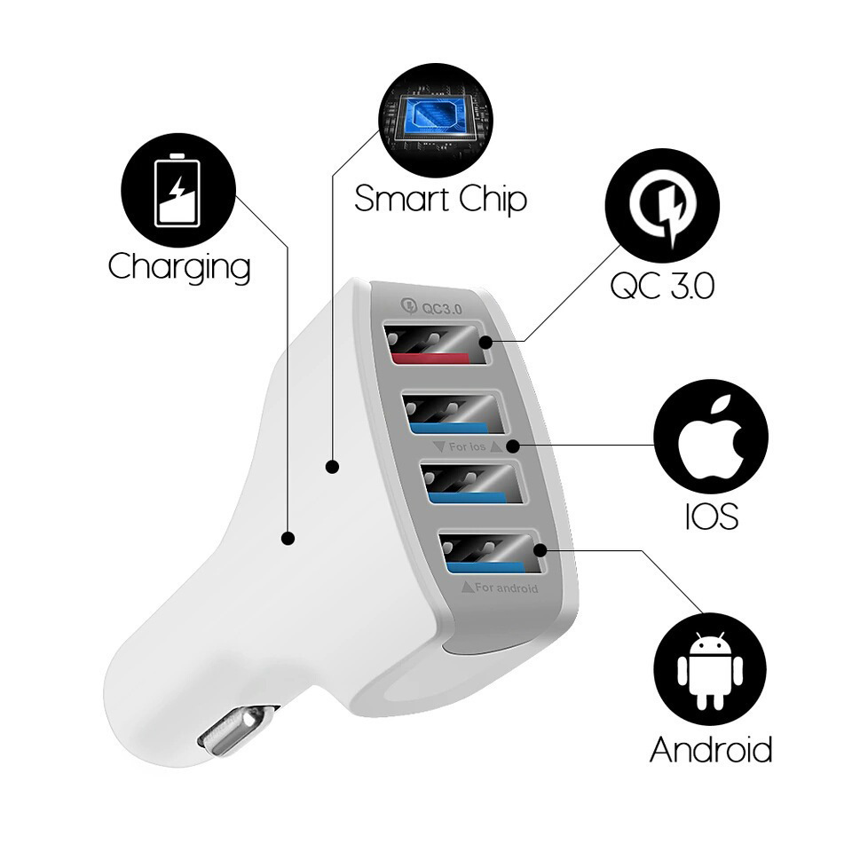 QC3.0 rapide 4USB adapté au chargeur de voiture Mobile Huawei Xiaomi 3A_voghion.com