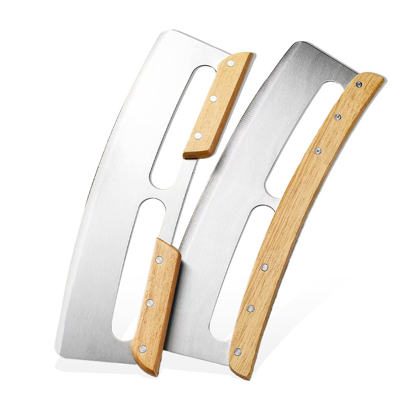 New Wooden Semi-Circular Pizza Roller Cutter Double Handle Easy Operation PP Protective Cover_voghion.com