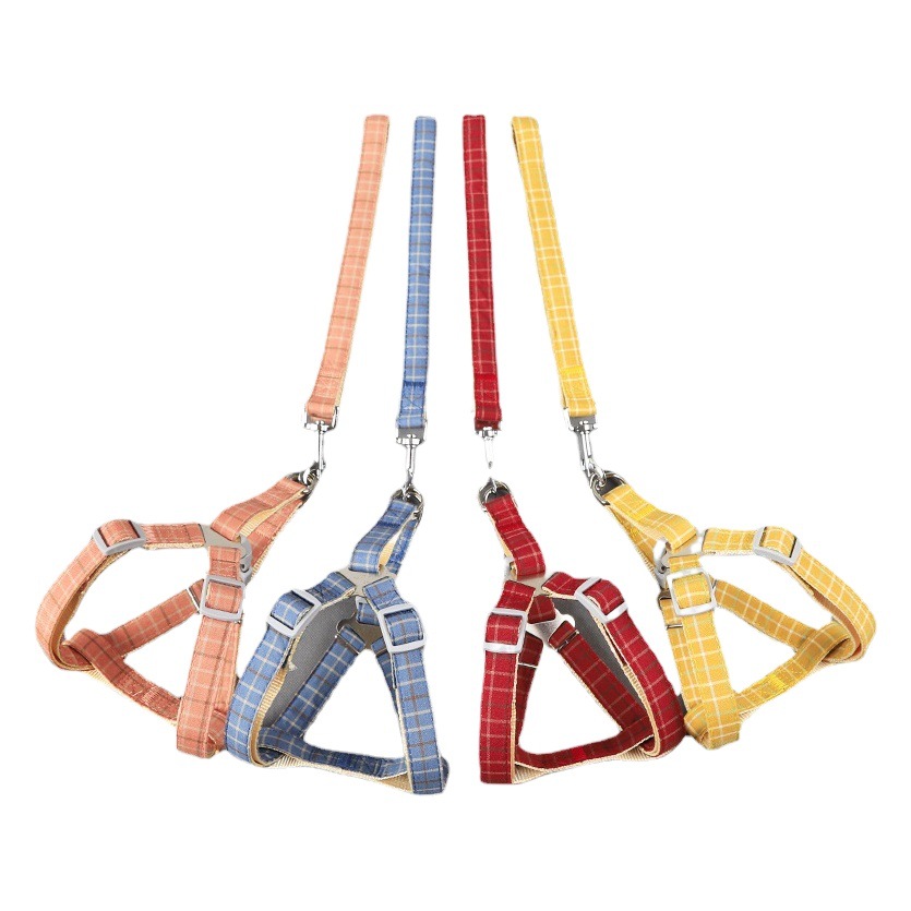 Correa de perro antitirones para exteriores con correa de pecho de nailon y parche a cuadros bicolor de algodón simple, de la fabricante Z, al por mayor.