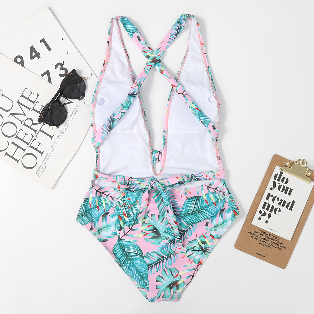 182g Weight Sleeveless Sleeve Length Spandex, Polyester Fabric Type Swimming Occasion Ditsy Floral Pattern Women'S Gender Gradient Color, Pink, Red, Green Color Strappy Printed One-piece Sexy Swimsuit 1