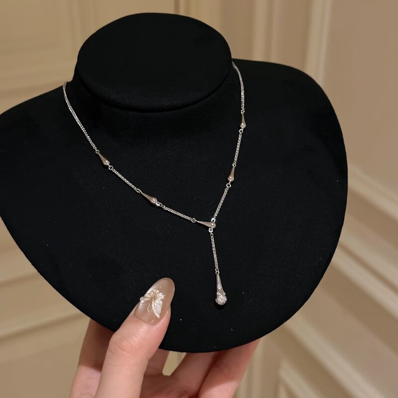 スターリングシルバー S925 レイチェルと同じスタイルのネックレス、ウォータードロップネックレス、超光沢のある絶妙なペンダント、気質、多用途の鎖骨チェーン|undefined