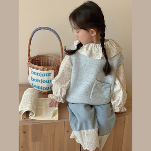 Girls' cotton multi-meter knitted vest 2024 Spring and Autumn new casual vest children's western style waistcoat two-way wear