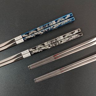 Amazon Left and Right Dragon Design 304 Stainless Steel Chopsticks Anti-mildew Anti-scalding Hotel Chopsticks Five Pair Tableware Gift Boxes